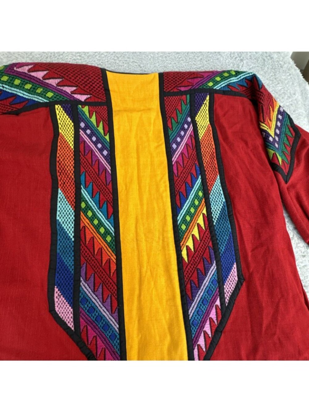 Theologos Art Kimono Shacket Vibrant Multicolored Needlepoint Design Open Front - Picture 16 of 16